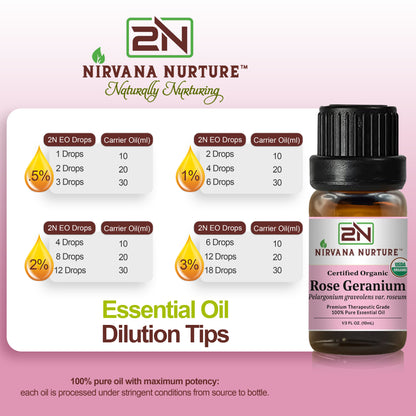 Rose Geranium Essential Oil USDA Certified Organic, 100% Pure Natural Premium Grade, Undiluted