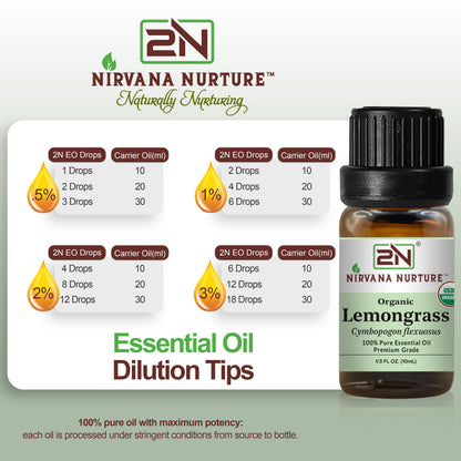 Lemongrass Essential Oil USDA Certified Organic, 100% Pure Natural Premium Grade, Undiluted