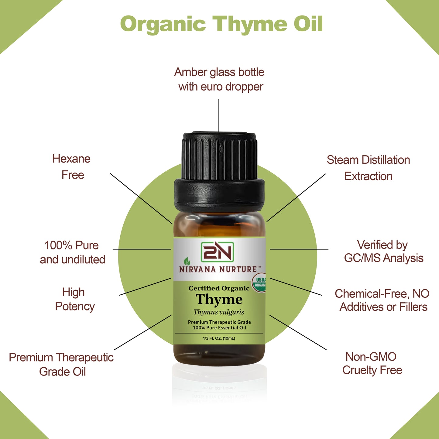 Thyme Essential Oil USDA Certified Organic, 100% Pure Natural Premium Grade, Undiluted