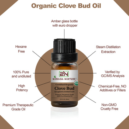Clove Bud Essential Oil USDA Certified Organic, 100% Pure Natural Premium Grade, Undiluted