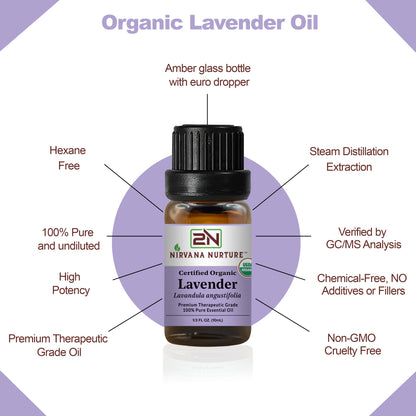 Lavender Essential Oil USDA Certified Organic, 100% Pure Natural Premium Grade, Undiluted