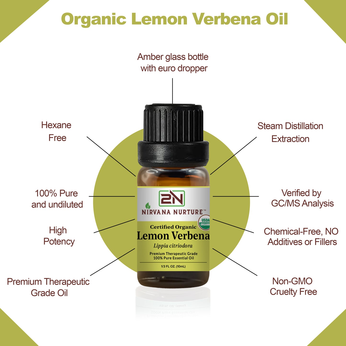 Lemon Verbena Essential Oil USDA Certified Organic, 100% Pure Natural Premium Grade, Undiluted