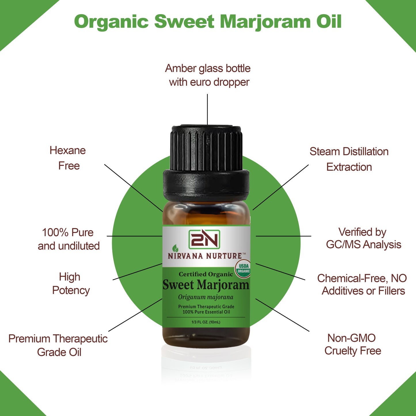 Sweet Marjoram Essential Oil USDA Certified Organic, 100% Pure Natural Premium Grade, Undiluted