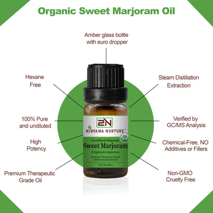Sweet Marjoram Essential Oil USDA Certified Organic, 100% Pure Natural Premium Grade, Undiluted