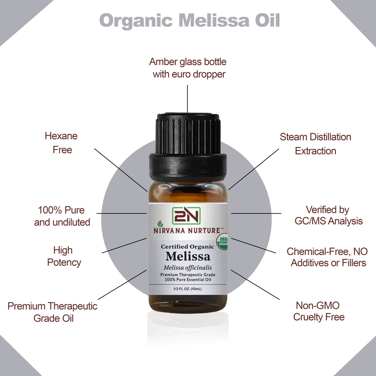 Melissa Essential Oil USDA Certified Organic, 100% Pure Natural Premium Grade, Undiluted