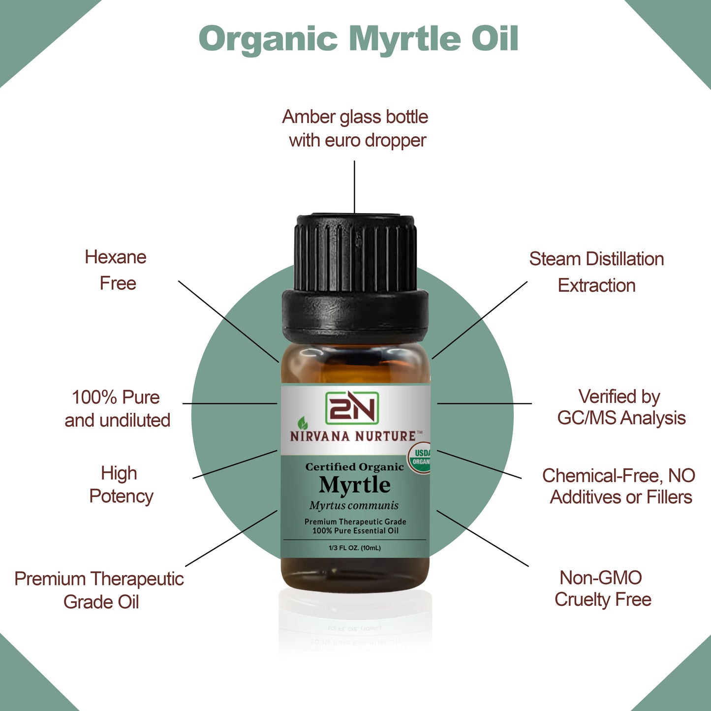 Myrtle Essential Oil USDA Certified Organic, 100% Pure Natural Premium Grade, Undiluted