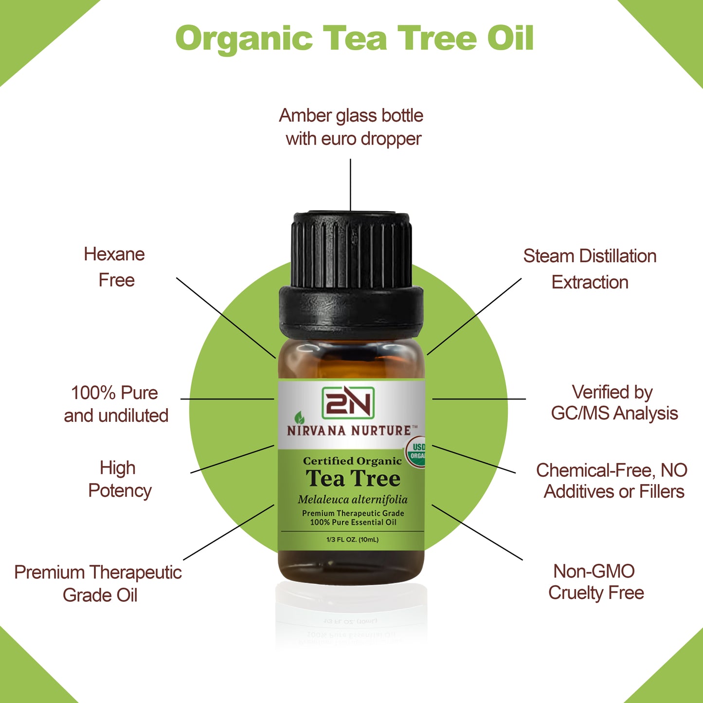 Tea Tree Essential Oil USDA Certified Organic, 100% Pure Natural Premium Grade, Undiluted