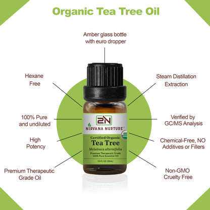Tea Tree Essential Oil USDA Certified Organic, 100% Pure Natural Premium Grade, Undiluted