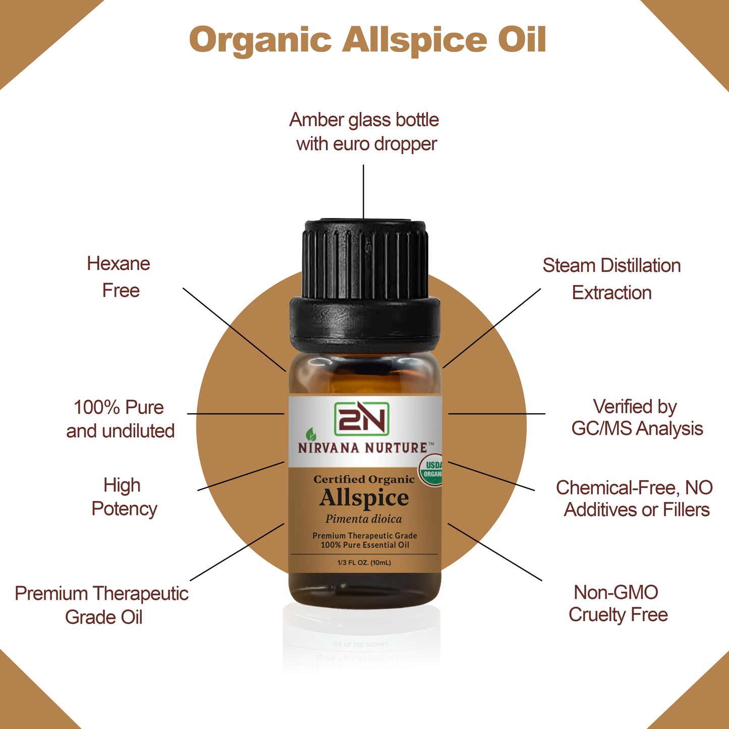 Allspice Essential Oil USDA Certified Organic, 100% Pure Natural Premium Grade, Undiluted