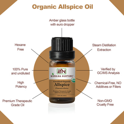 Allspice Essential Oil USDA Certified Organic, 100% Pure Natural Premium Grade, Undiluted