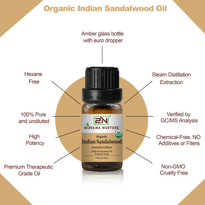 Indian Sandalwood Essential Oil USDA Certified Organic, 100% Pure Natural Premium Grade, Undiluted