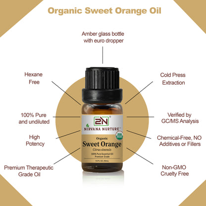 Sweet Orange Essential Oil USDA Certified Organic, 100% Pure Natural Premium Grade, Undiluted
