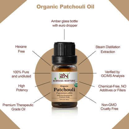Patchouli Essential Oil USDA Certified Organic, 100% Pure Natural Premium Grade, Undiluted
