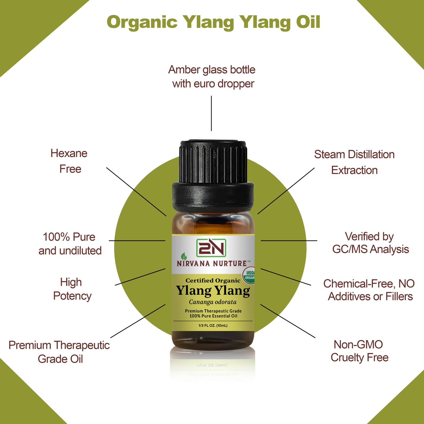 Ylang Ylang Essential Oil USDA Certified Organic, 100% Pure Natural Premium Grade, Undiluted