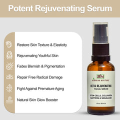 ultra rejuvenating Facial Serum, rejuvenating serum, stem cells serum, facial serum, rejuvenate skin, skin glow booster serum, improve skin tone, face serum, glow dull skin, Rejuvenate Skin Firmness, skin moisture, Brighter Skin, skincare routine, glow skin booster serum, radiance, skin supple, collagen, saffron, Gotu Kola Stem Cells, Squalane, Niacinamide, Hyaluronic Acid, Panthenol, Tocopherol, Cocoa Extract, Oat Extract, skin elasticity, nourishes, hydrates skin, luminous serum, skin plump