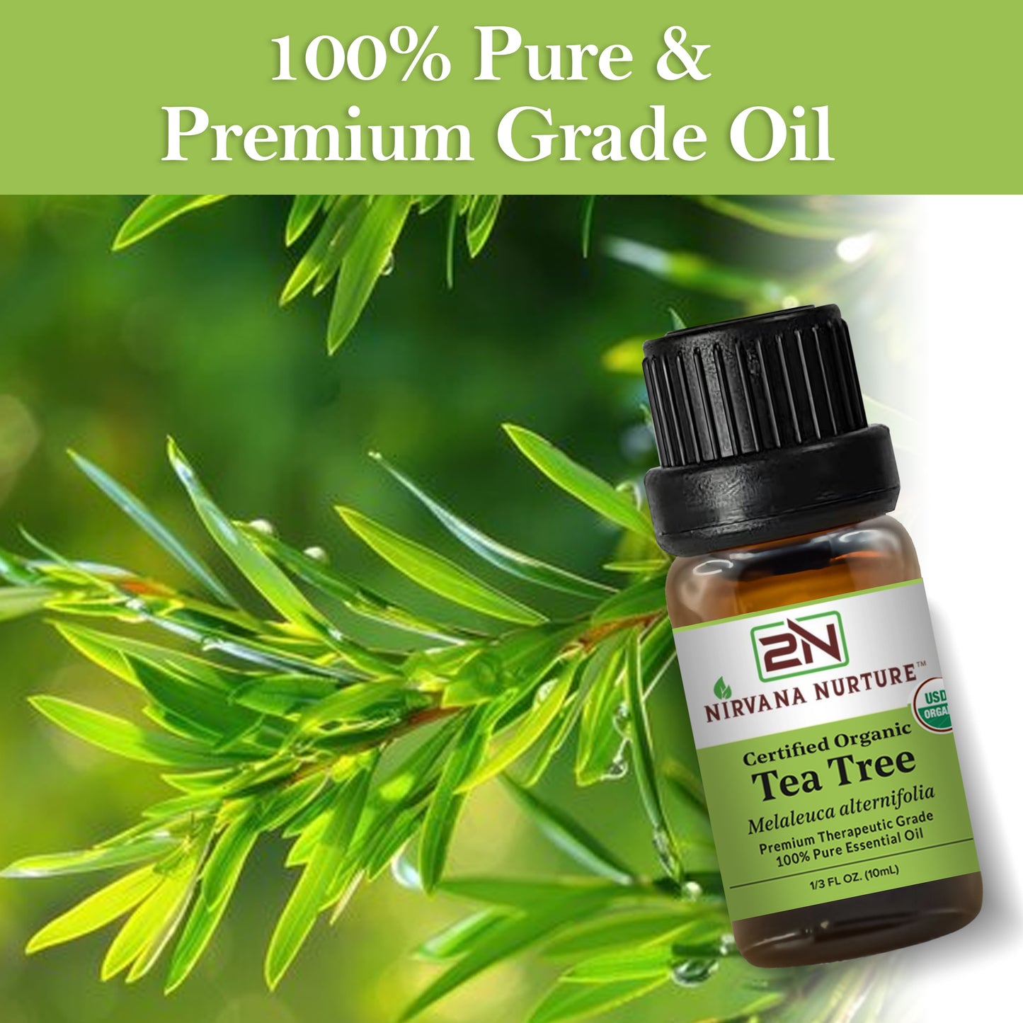 Tea Tree Essential Oil USDA Certified Organic, 100% Pure Natural Premium Grade, Undiluted
