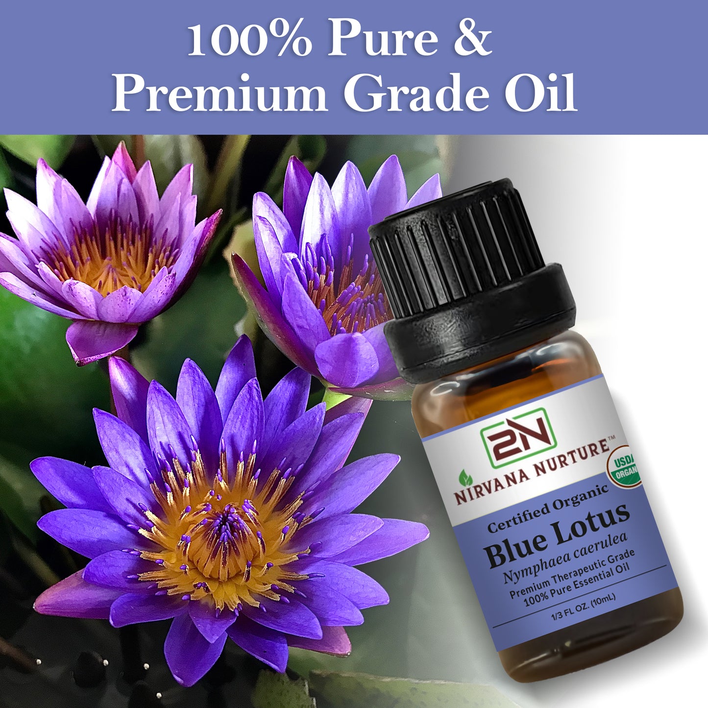 Blue Lotus Essential Oil USDA Certified Organic, 100% Pure Natural Premium Grade, Undiluted