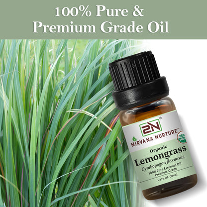 Lemongrass Essential Oil USDA Certified Organic, 100% Pure Natural Premium Grade, Undiluted
