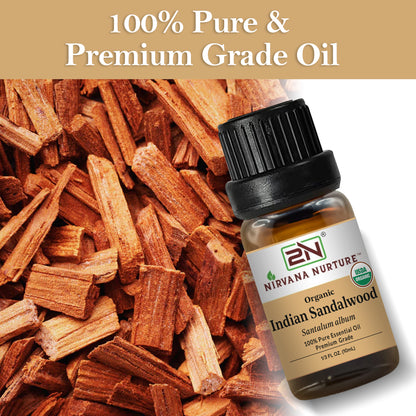 Indian Sandalwood Essential Oil USDA Certified Organic, 100% Pure Natural Premium Grade, Undiluted