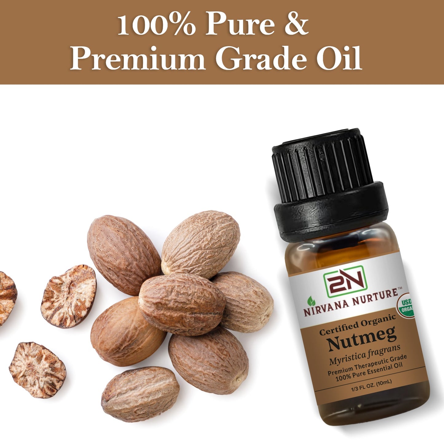 Nutmeg Essential Oil USDA Certified Organic, 100% Pure Natural Premium Grade, Undiluted