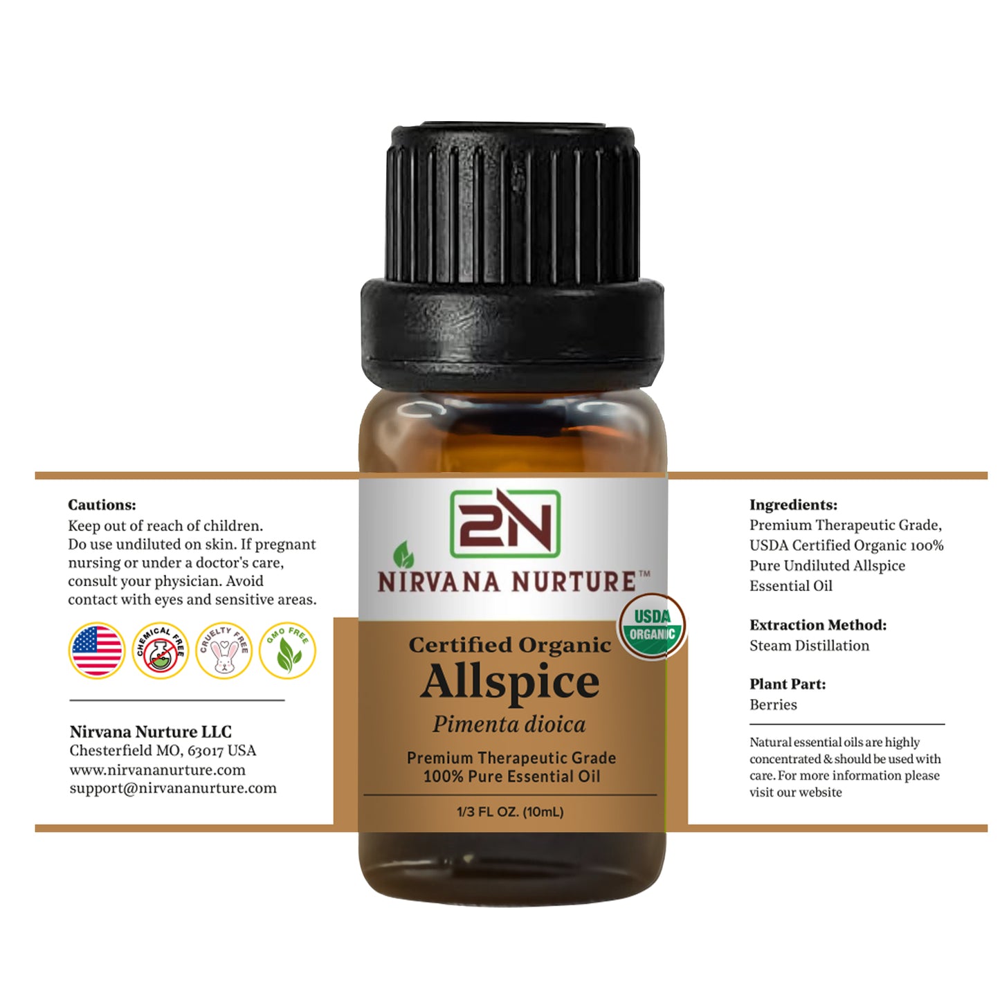 Allspice Essential Oil USDA Certified Organic, 100% Pure Natural Premium Grade, Undiluted