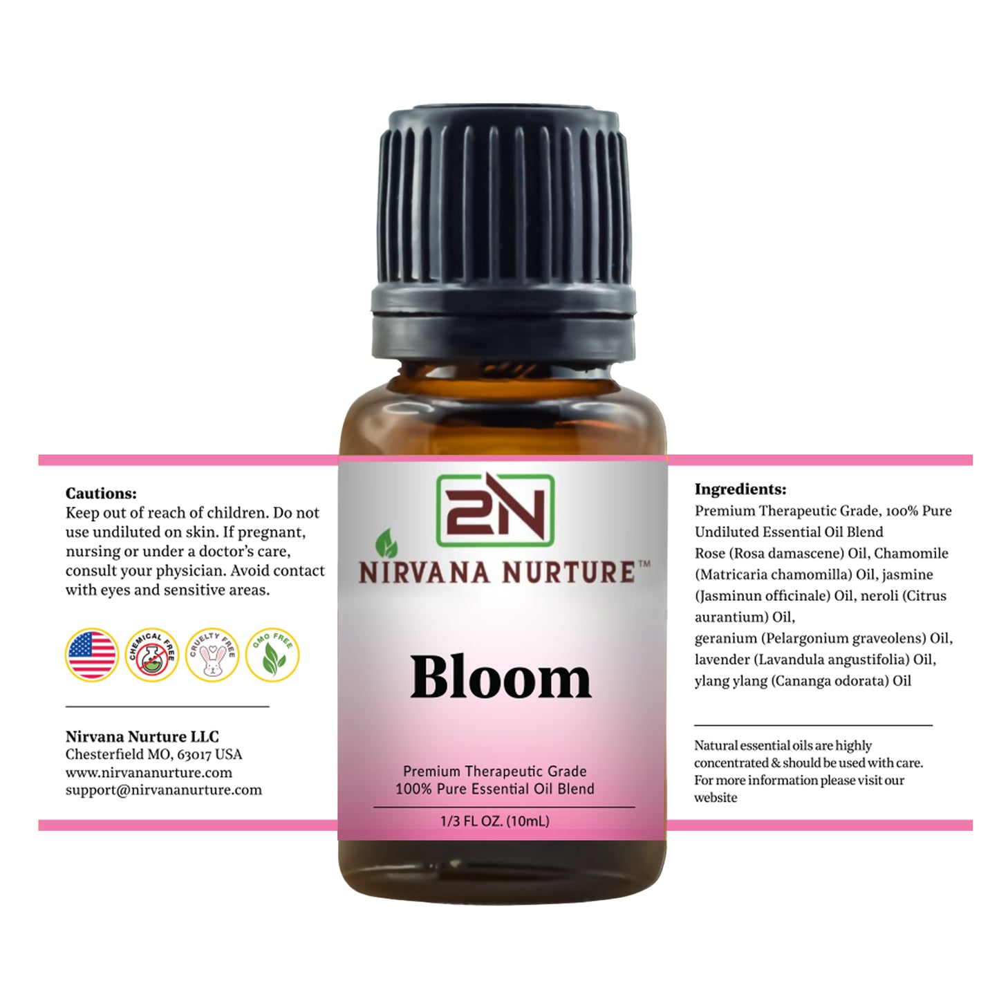 Nirvana Nurture Bloom Blend 100% Pure Natural Premium Grade, Undiluted, Ease Stress, Aromatherapy, Mood Booster, Calm & Relax Mind