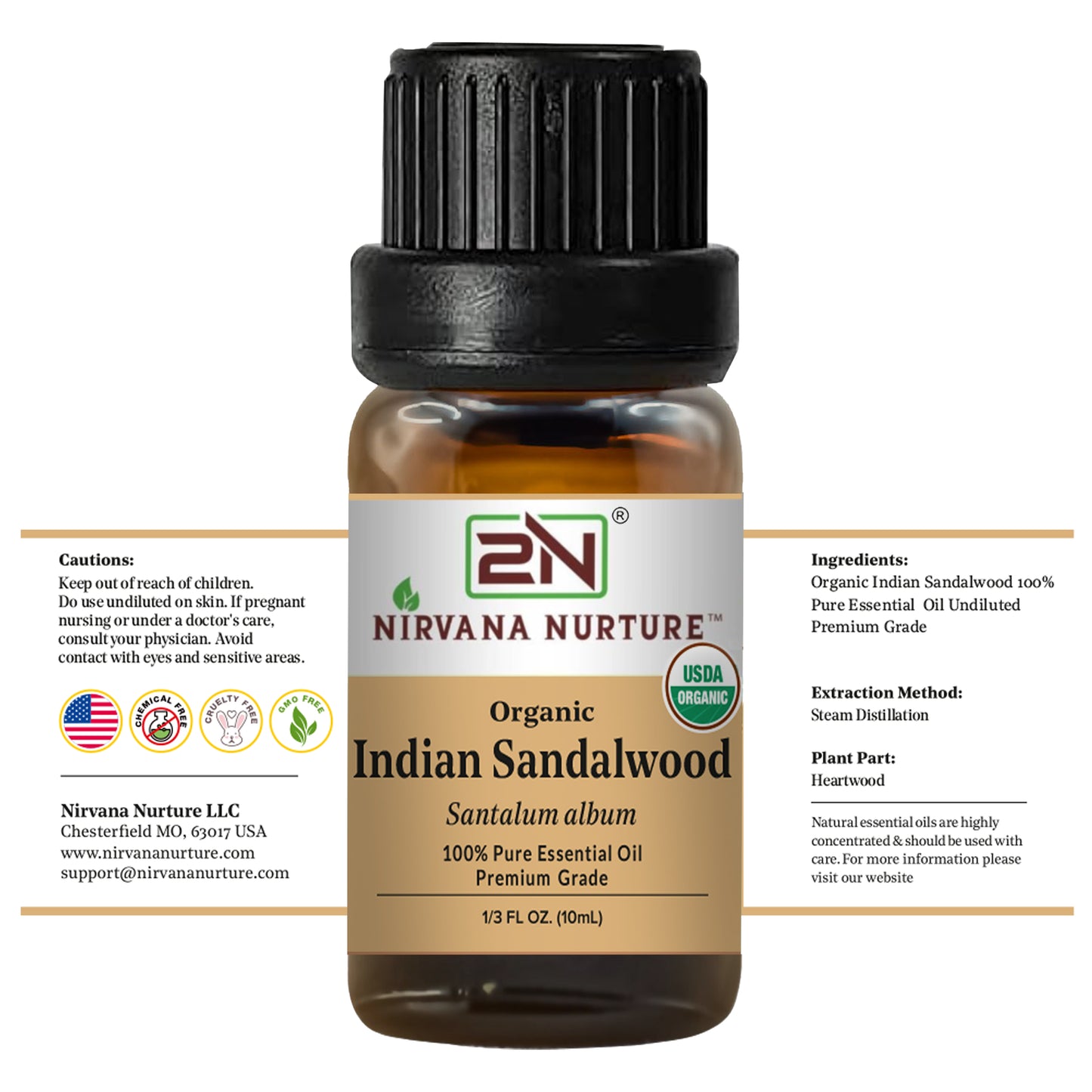 Indian Sandalwood Essential Oil USDA Certified Organic, 100% Pure Natural Premium Grade, Undiluted