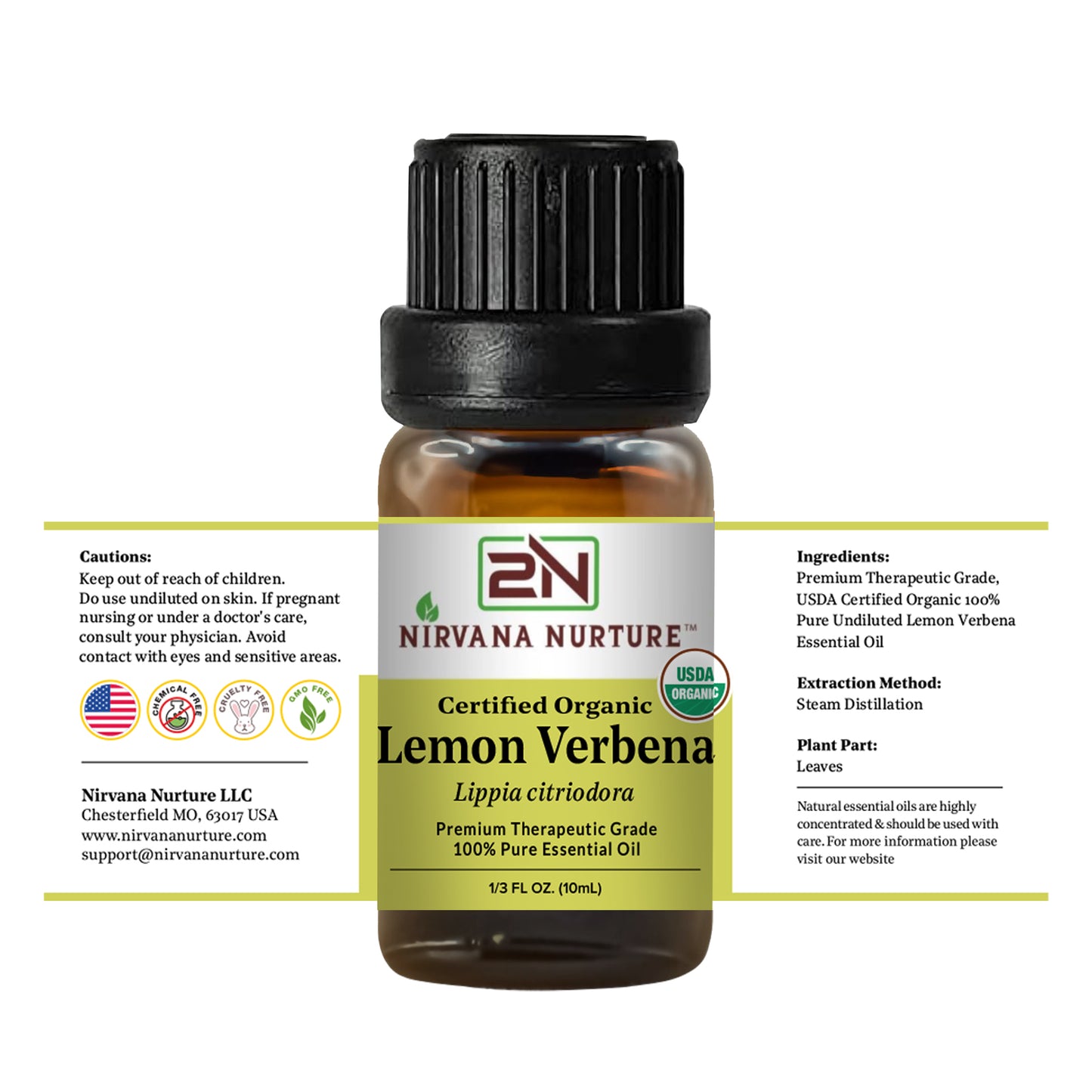 Lemon Verbena Essential Oil USDA Certified Organic, 100% Pure Natural Premium Grade, Undiluted