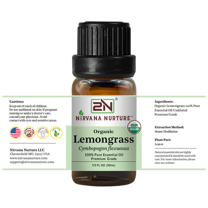 Lemongrass Essential Oil USDA Certified Organic, 100% Pure Natural Premium Grade, Undiluted