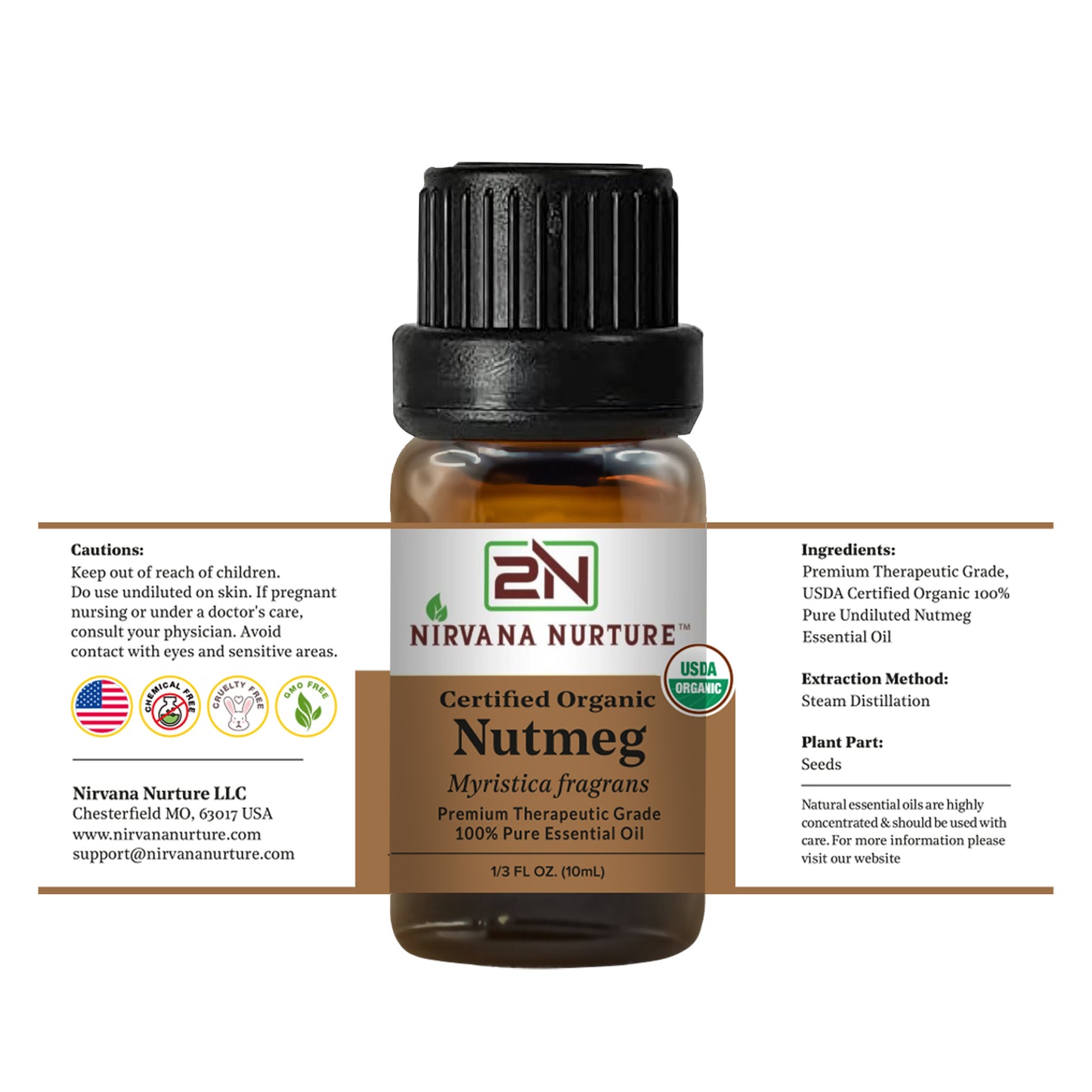 Nutmeg Essential Oil USDA Certified Organic, 100% Pure Natural Premium Grade, Undiluted