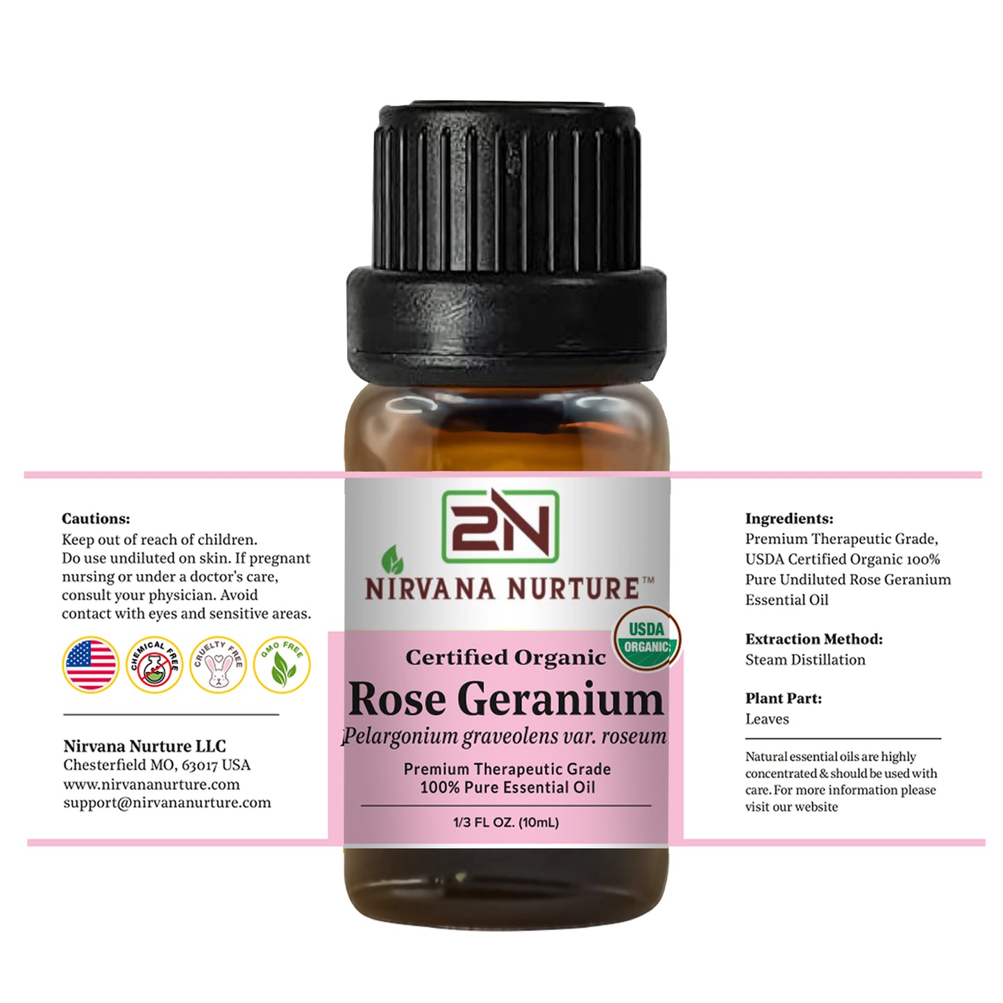 Rose Geranium Essential Oil USDA Certified Organic, 100% Pure Natural Premium Grade, Undiluted