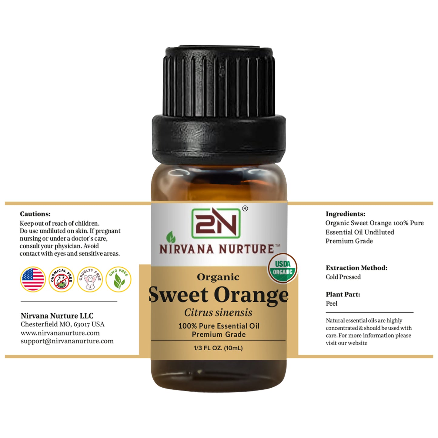 Sweet Orange Essential Oil USDA Certified Organic, 100% Pure Natural Premium Grade, Undiluted