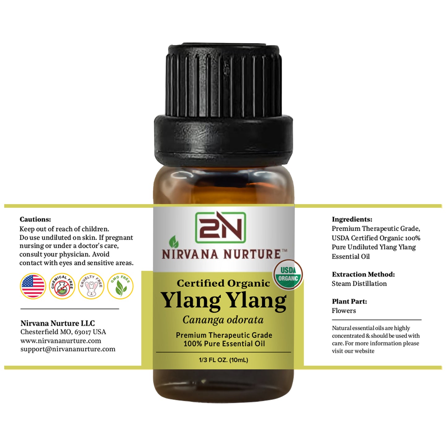 Ylang Ylang Essential Oil USDA Certified Organic, 100% Pure Natural Premium Grade, Undiluted