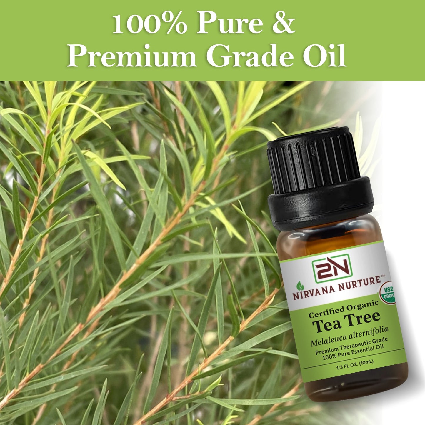 Tea Tree Essential Oil USDA Certified Organic, 100% Pure Natural Premium Grade, Undiluted