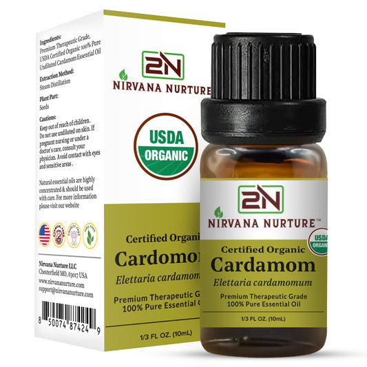 Cardamom Essential Oil USDA Certified Organic, 100% Pure Natural Premium Grade, Undiluted