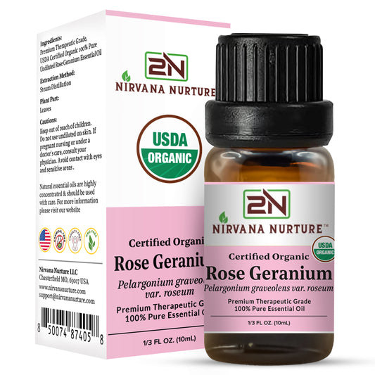Rose Geranium Essential Oil USDA Certified Organic, 100% Pure Natural Premium Grade, Undiluted