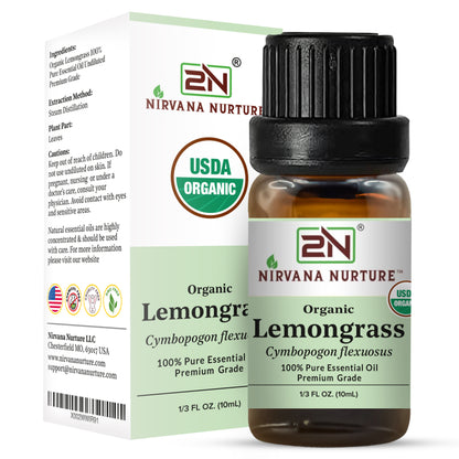 Lemongrass Essential Oil USDA Certified Organic, 100% Pure Natural Premium Grade, Undiluted